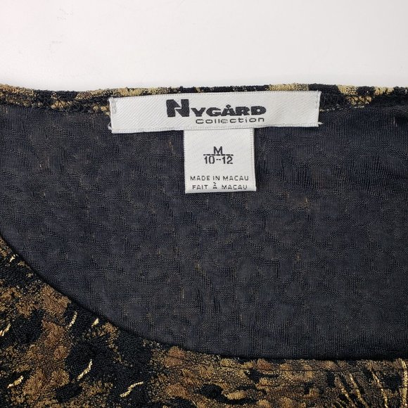 Nygard Black Brown Gold Stretch Top Cat Print M, 10-12 - Picture 8 of 9